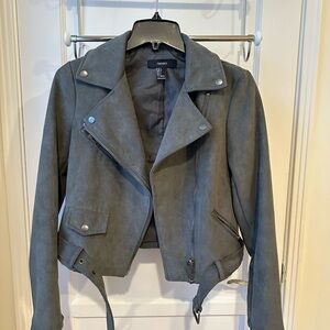 Olive Green Suede Effect Biker Moto Jacket, Women’s Size S, Great Condition